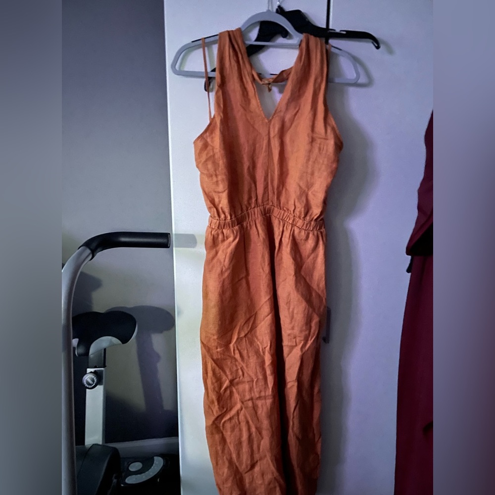 ANTHROPOLOGY 100% LINEN HALTER DRESS SIZE LARGE! ORANGE BROWN NO OFFERS ACCEPTED